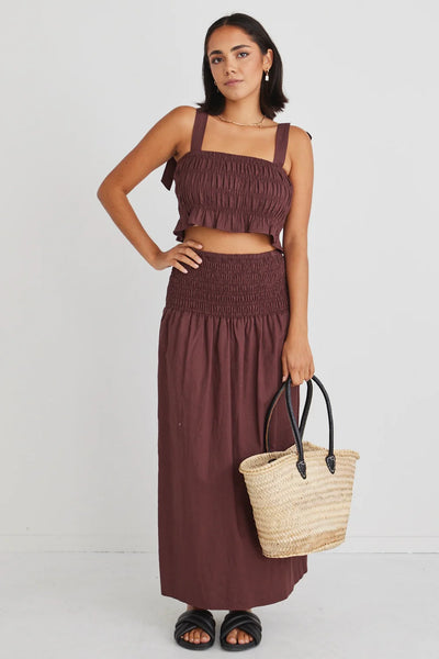 IVY + JACK "Seville" Linen shirred waist maxi skirt - Raisin! 6-10
