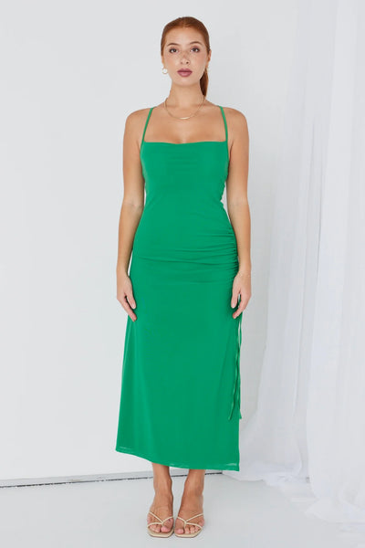 GEORGIA MAE (BN) Bright green ruched side dress! 10