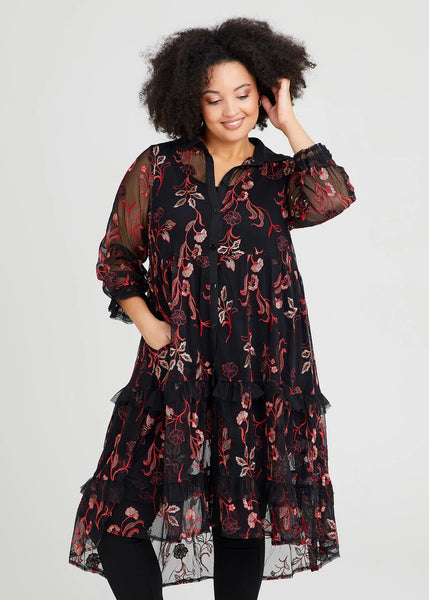 TS - Embroidered mesh tiered shirt dress/duster! 16-18