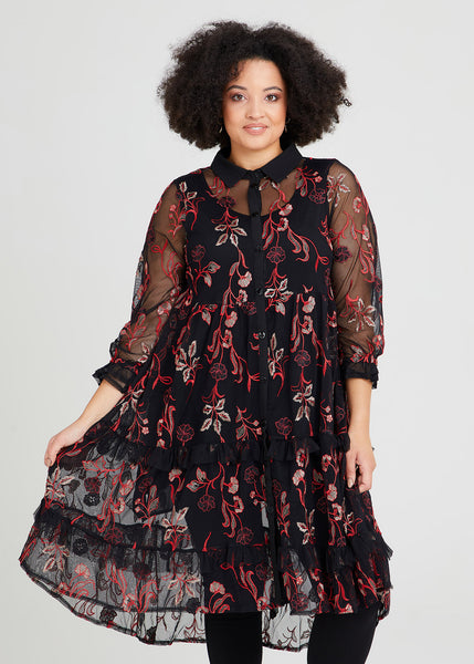 TS - Embroidered mesh tiered shirt dress/duster! 16-18