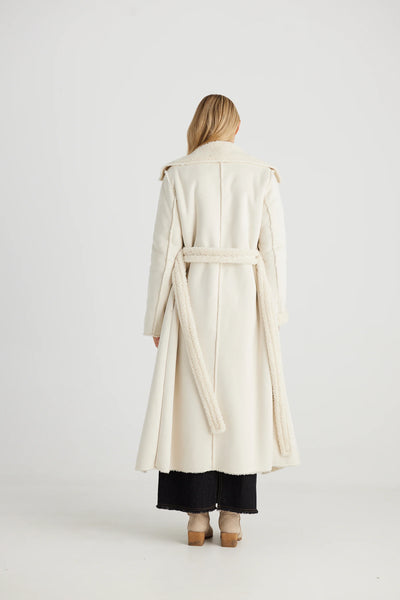 TALISMAN (LN) Faux suede sherling coat - Ecru! 10-14