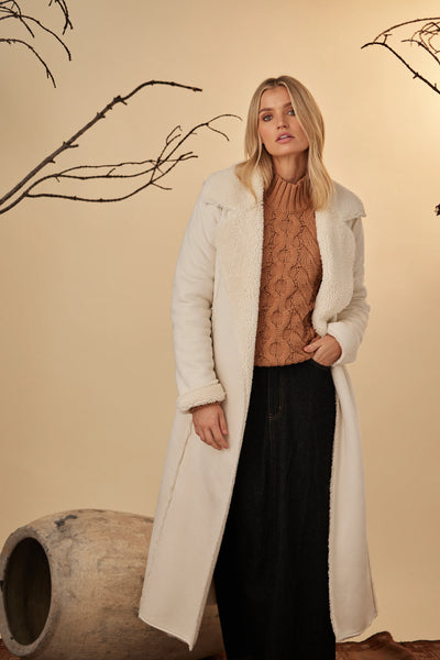 TALISMAN (LN) Faux suede sherling coat - Ecru! 10-14
