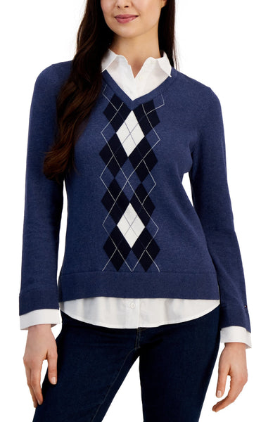 TOMMY HILFIGER - Cotton argyle shirt sweater! 14-16