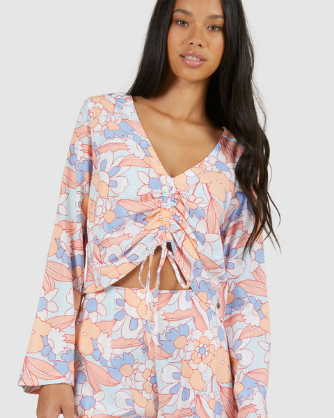 ROXY (LN) Flare sleeve floral print top! 8-10