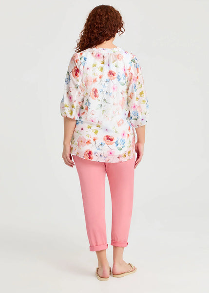 VIRTUELLE (LN) Watercolour bloom print tencel/linen top! 18