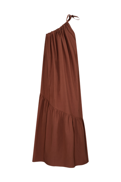 MARLE - William one shoulder cotton dress - Brick! 8-12