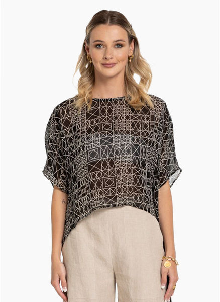 X LAB (NZ) "Live" top - Ecru/black geo print! 16