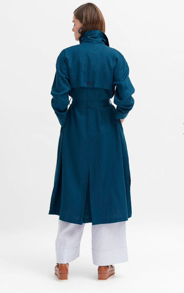 ELK (LN) Anneli french linen trench coat - Teal! 12-14