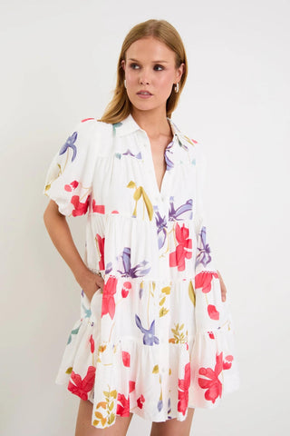 BY ROSA "Dahlia" cream poppy floral tiered shirt dress! 14