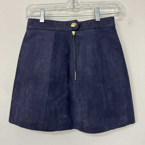AJE Navy leather gold button mini skirt 6
