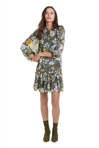 COUNTRY ROAD - Billow sleeve floral dress - Olive! 6-8
