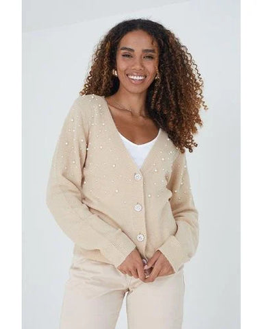 BRAVE SOUL - Pearl embellished cardi - Beige! 14