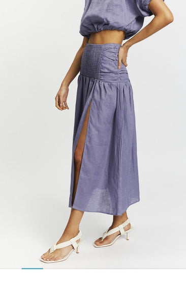 AERE (BN) Ruched linen midi skirt - Bluebell! 10