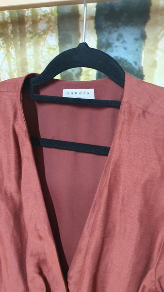 SANDRO - Linen blend wrap dress - Rust! 12