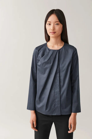 COS - Pleat detail cotton drape top - Navy! 14