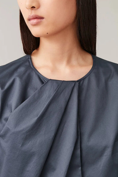 COS - Pleat detail cotton drape top - Navy! 14