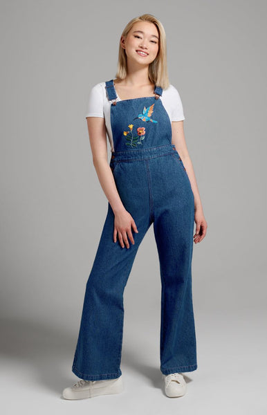 PRINCE HIGHWAY - Hummingbird embroidered denim overall!
