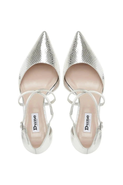 DUNE (BN) Silver leather "Cross strap kitten" heel! 39