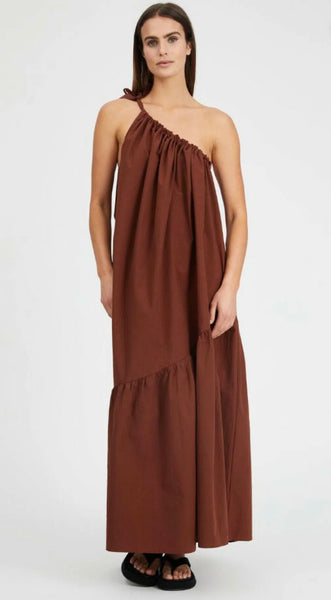 MARLE - William one shoulder cotton dress - Brick! 8-12