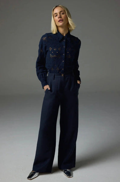 ZOE KRATZMANN (LN) Navy wide leg linen pant! 12
