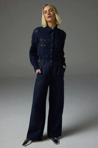 ZOE KRATZMANN (LN) Navy wide leg linen pant! 12