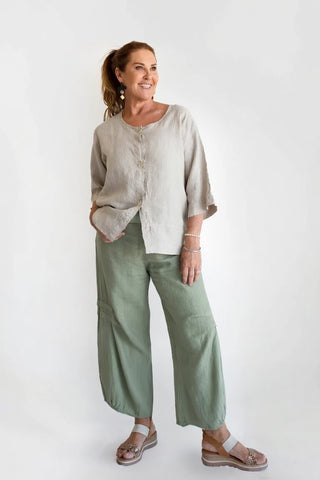 JOHN P (GR) Linen pleated angled hem Tracy pant! 12-14