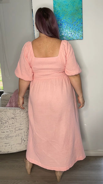 SASS - Tilly reversible textured cotton dress - Peach! 10-12