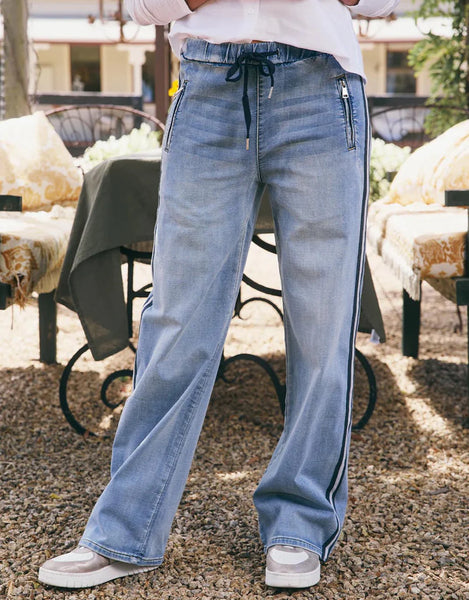 ITALIAN STAR - Glam track navy stripe jean! 14
