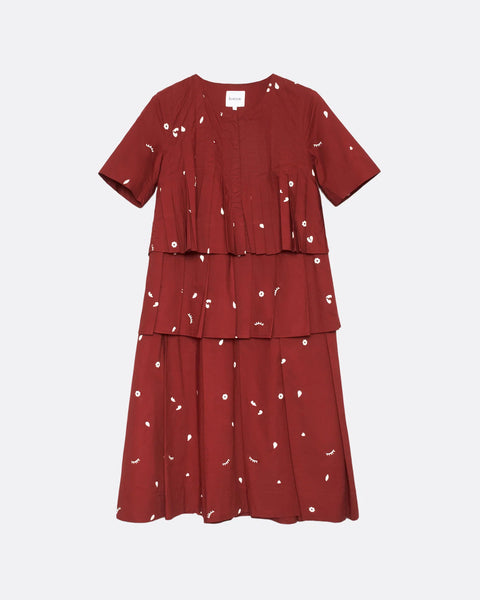 KOWTOW - Pleated tiered Rei dress - Clay red print! 16