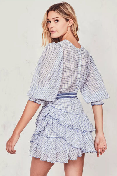 LOVE SHACK FANCY (BN) "Lorelei" Caspbian blue check dress! 12