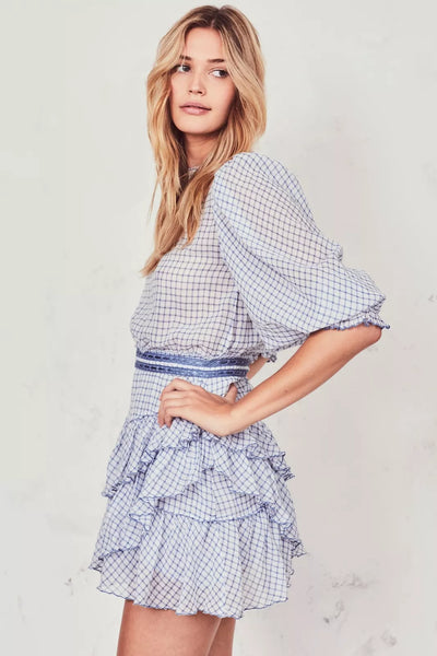 LOVE SHACK FANCY (BN) "Lorelei" Caspbian blue check dress! 12