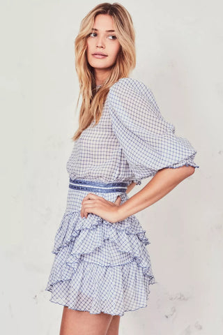 LOVE SHACK FANCY (BN) "Lorelei" Caspbian blue check dress! 12