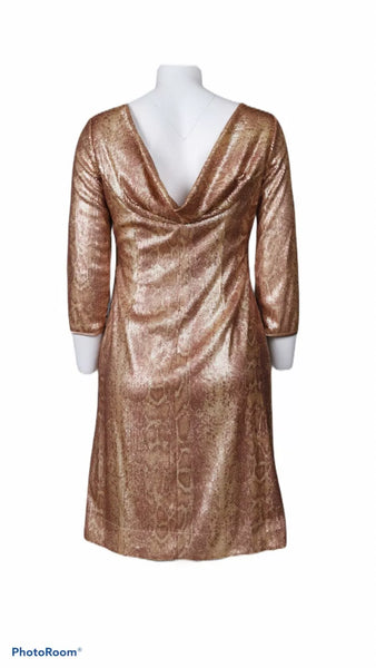 TAHARI (BN) Gold snakeskin sequin dress! 10