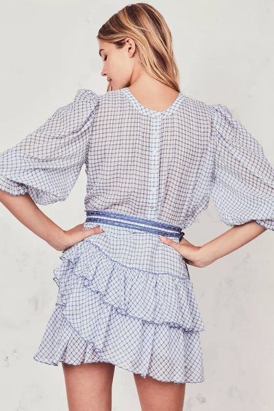LOVE SHACK FANCY (BN) "Lorelei" Caspbian blue check dress! 12
