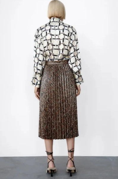ZARA - Snakeskin faux leather pleat midi skirt! 16
