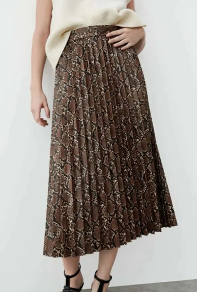 ZARA - Snakeskin faux leather pleat midi skirt! 16