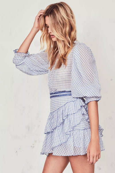 LOVE SHACK FANCY (BN) "Lorelei" Caspbian blue check dress! 12