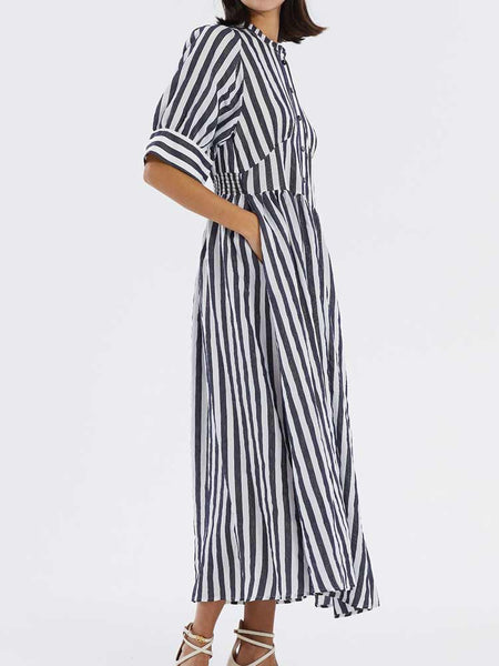 LOLLY'S LAUNDRY "Boston" Gold thread stripe dress! 8-10
