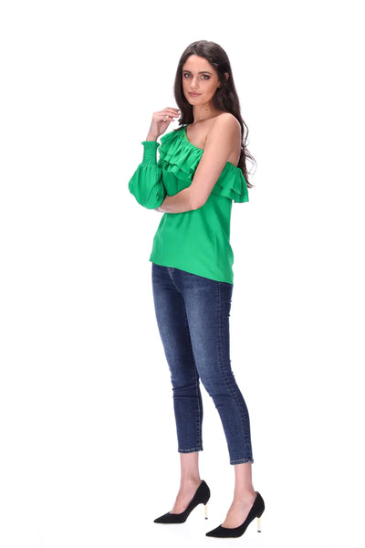 PRETTY BASIC (LN) Green off the shoulder top! 8
