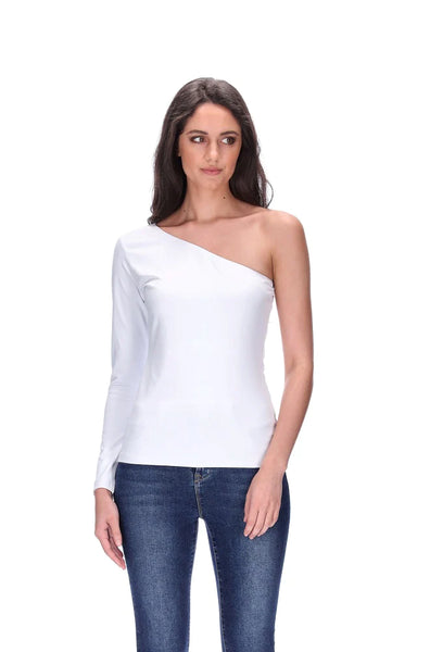 PRETTY BASIC "Lily One Shoulder" top - White! 8-10