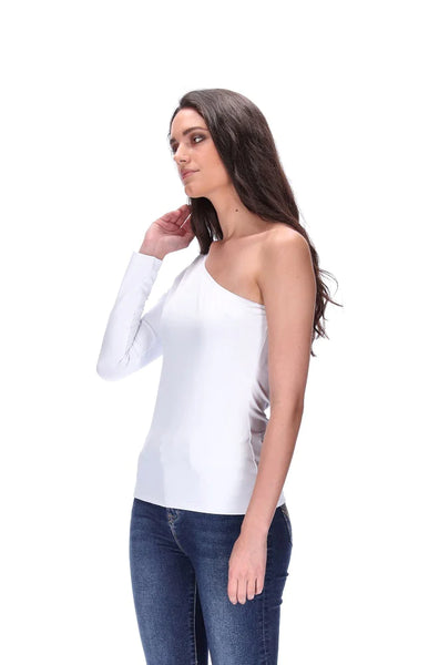 PRETTY BASIC "Lily One Shoulder" top - White! 8-10