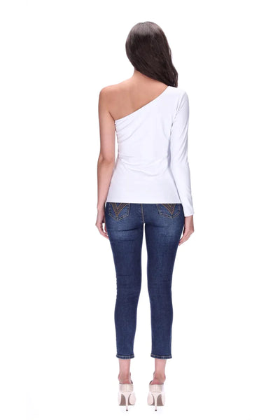 PRETTY BASIC "Lily One Shoulder" top - White! 8-10