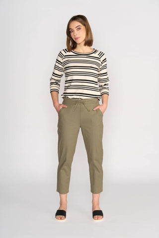 VASSALLI (LN) 7/8 slim leg elastic waist pant - Army! 16