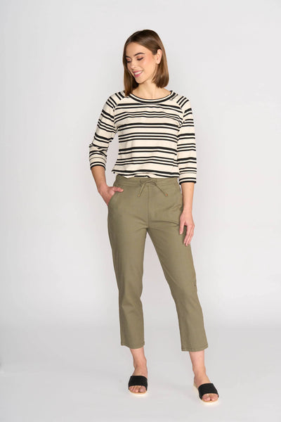 VASSALLI (LN) 7/8 slim leg elastic waist pant - Army! 16