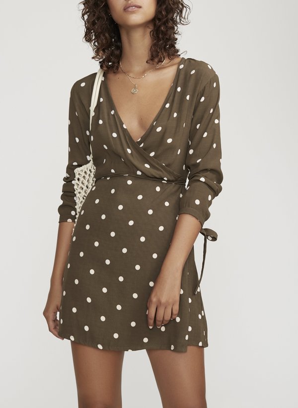 faithfull the brand green polka dot dress Faithfull The Brand DAPHNE DRESS - GREEN