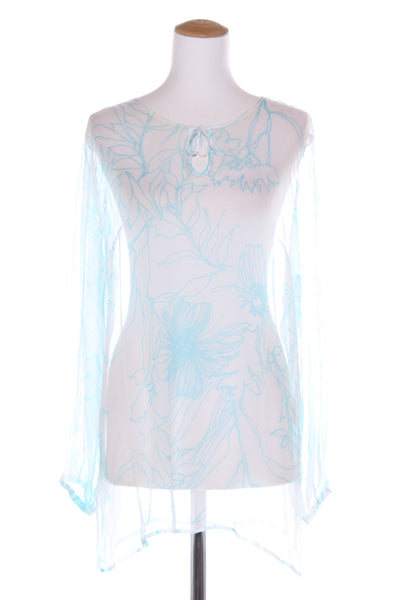 HAUBER - Aqua floral print silk chiffon top! 14