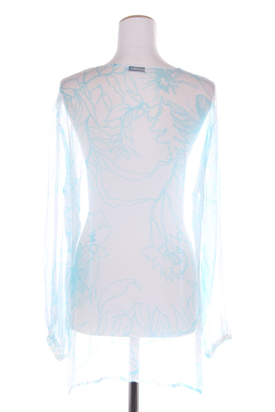 HAUBER - Aqua floral print silk chiffon top! 14
