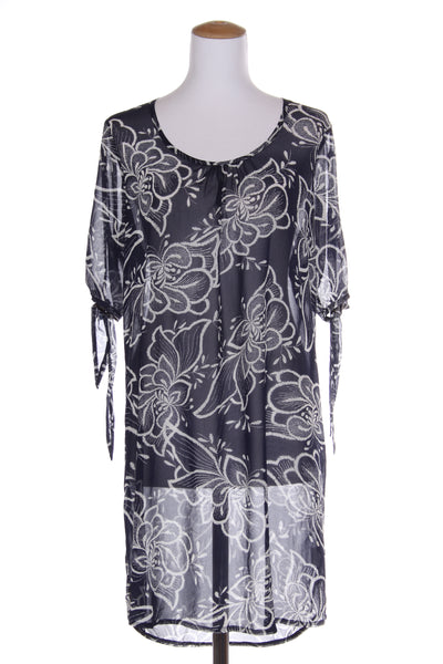 KILT - Navy stencil floral tie sleeve dress! 10-12