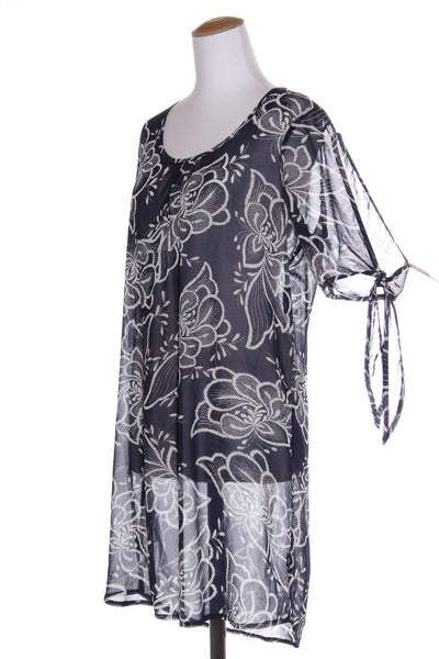 KILT - Navy stencil floral tie sleeve dress! 10-12