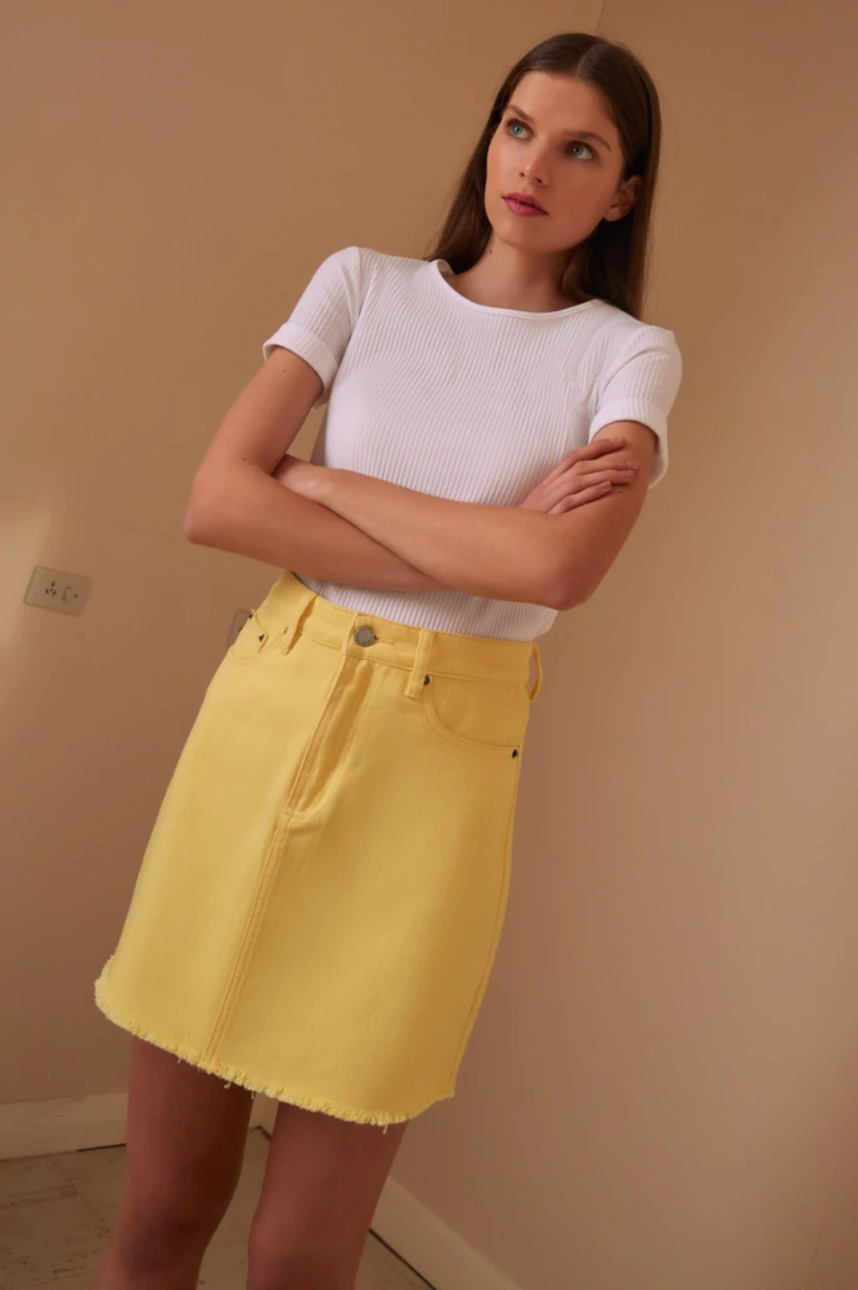 Lemon yellow denim skirt hot sale